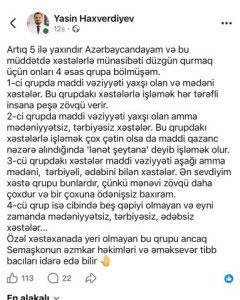 Həkim xəstələri təhqir etdi: “Cibində beş qəpiyi olmayan, tərbiyəsiz, ədəbsiz…” - FOTO