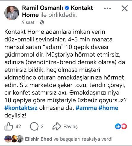 Tanınmış ekspertdən “Kontakt Home”la bağlı SƏRT sözlər